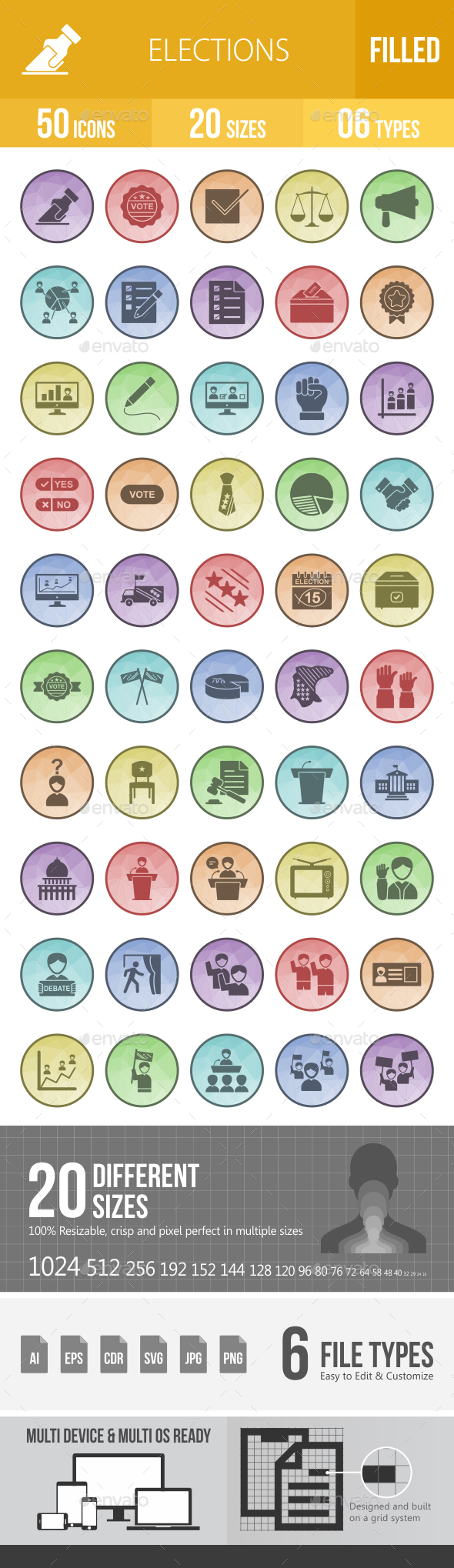 50 Elections Filled Low Poly Icons - Icons