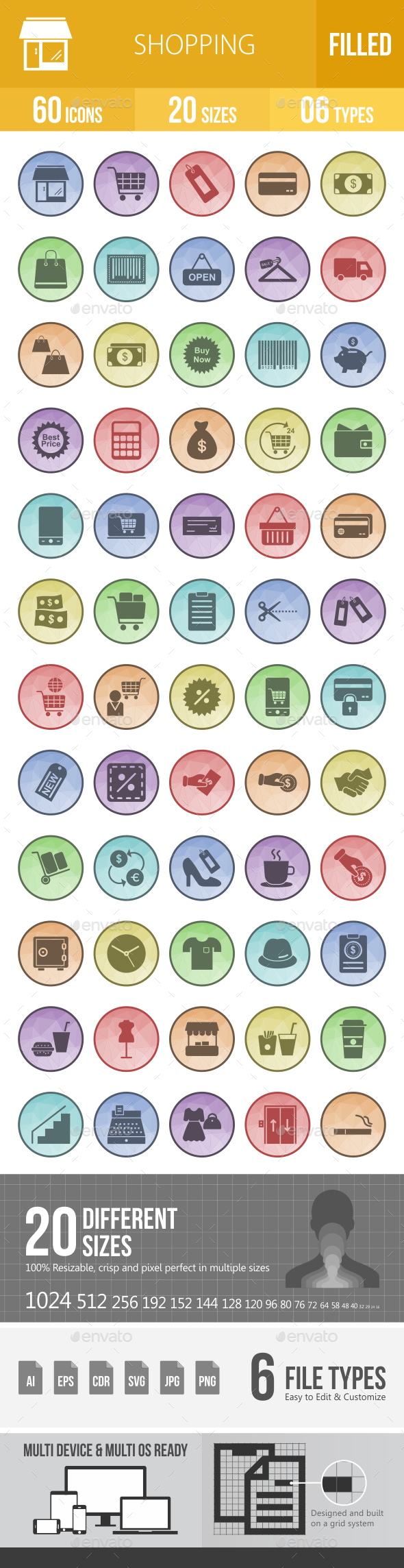 Shopping Filled Low Poly B/G Icons - Icons