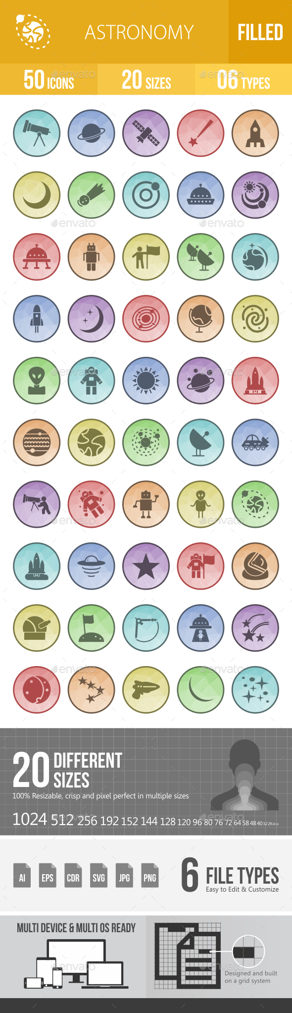 50 Astronomy Filled Low Poly Icons - Icons