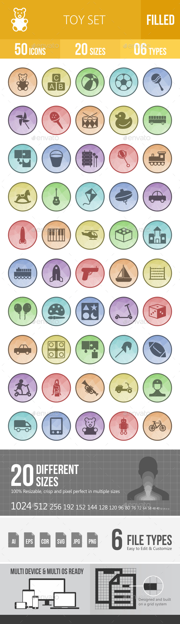 Toys Filled Low Poly B/G Icons - Icons