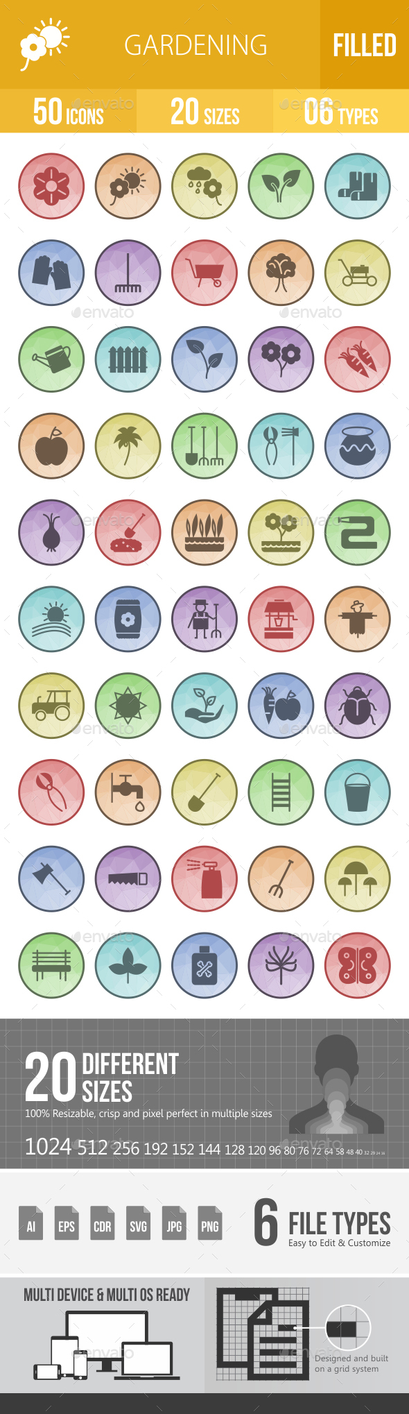Gardening Filled Low Poly B/G Icons - Icons