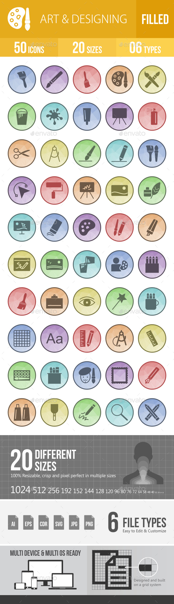 Art & Designing Filled Low Poly B/G Icons - Icons