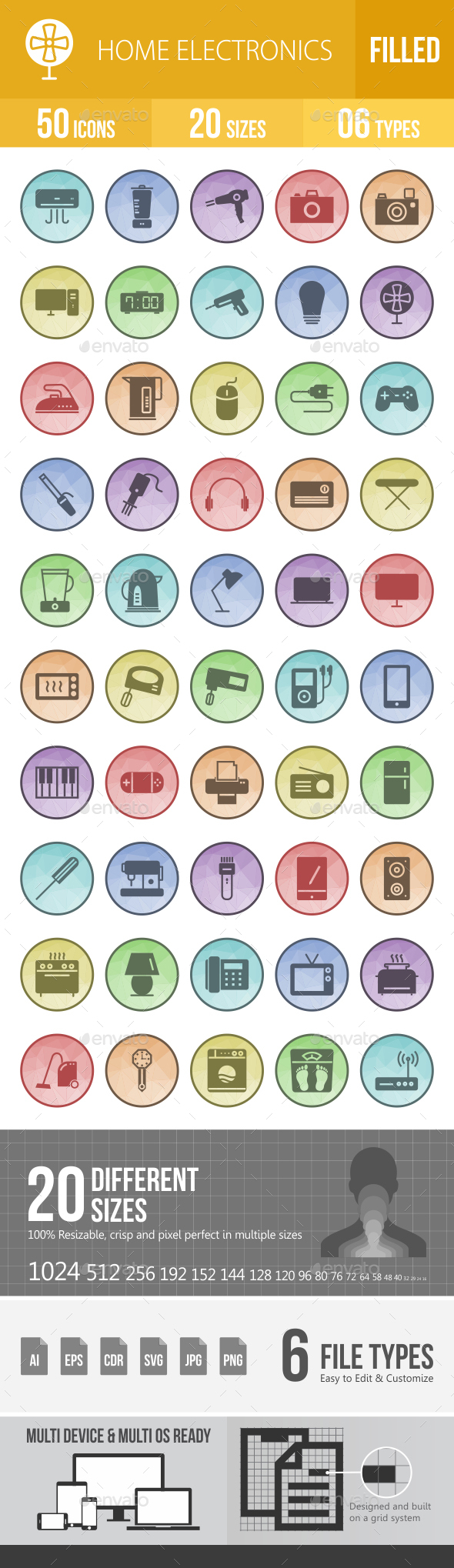 Home Electronics Filled Low Poly B/G Icons - Icons