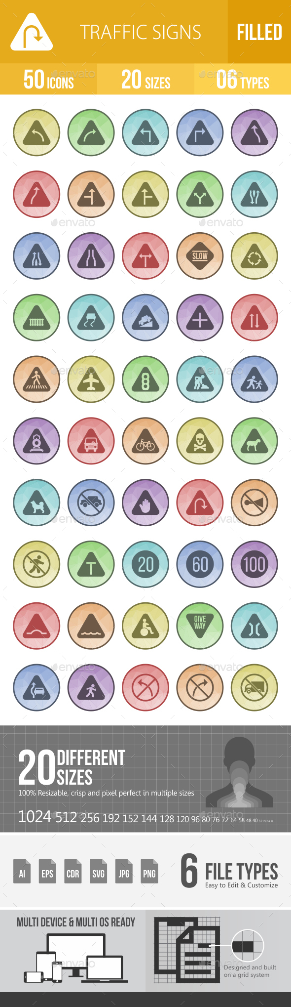 Traffic Signs Filled Low Poly B/G Icons - Icons