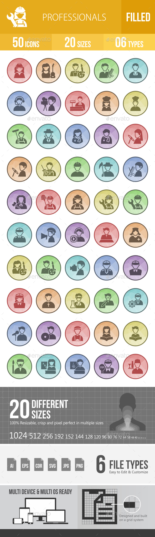 Professionals Filled Low Poly B/G Icons - Icons