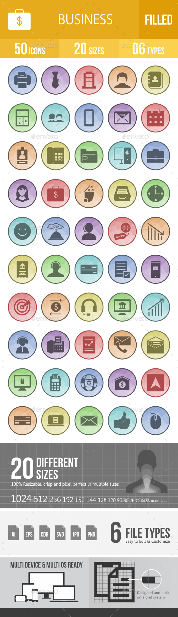 Business Filled Low Poly B/G Icons - Icons