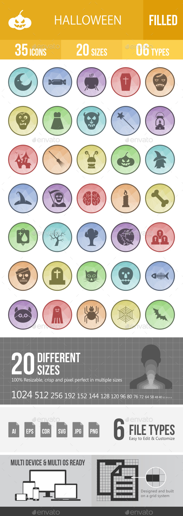 Halloween Filled Low Poly B/G Icons - Icons