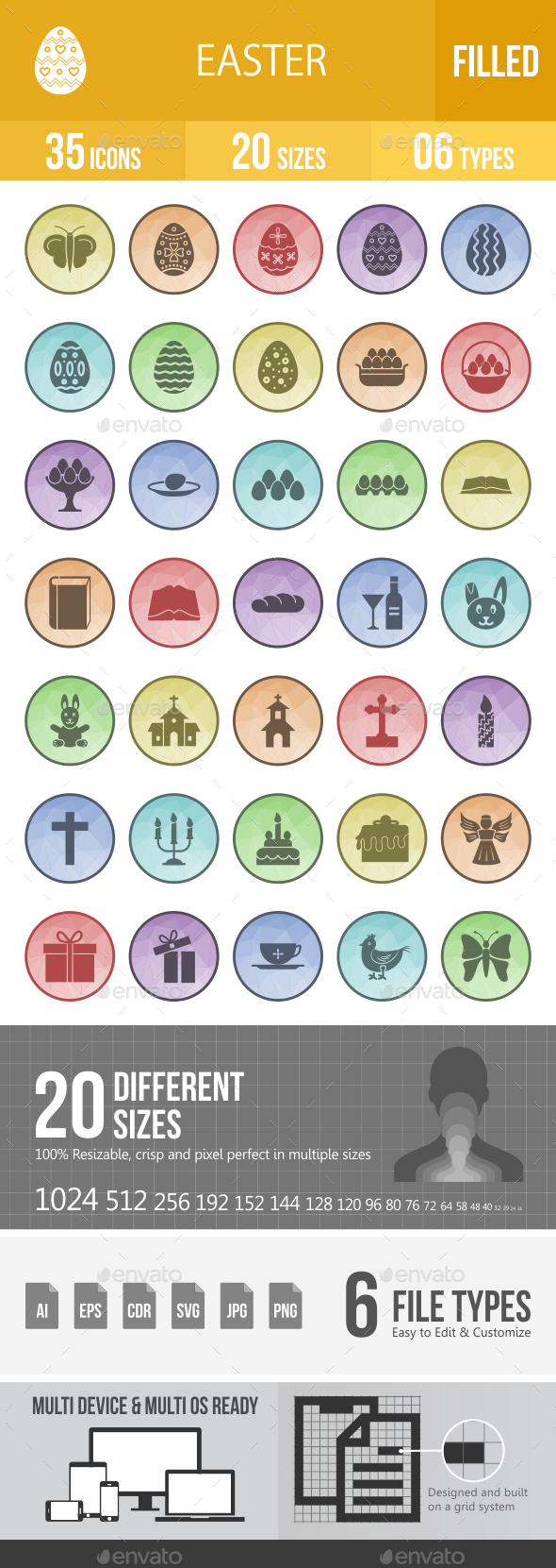 Easter Filled Low Poly B/G Icons - Icons
