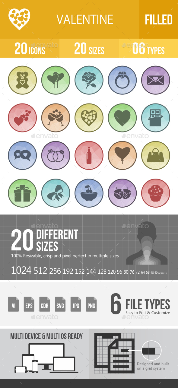 Valentine Filled Low Poly B/G Icons - Icons