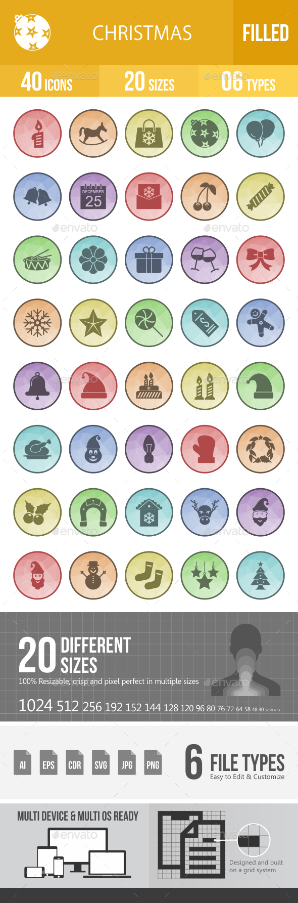 Christmas Filled Low Poly B/G Icons - Icons