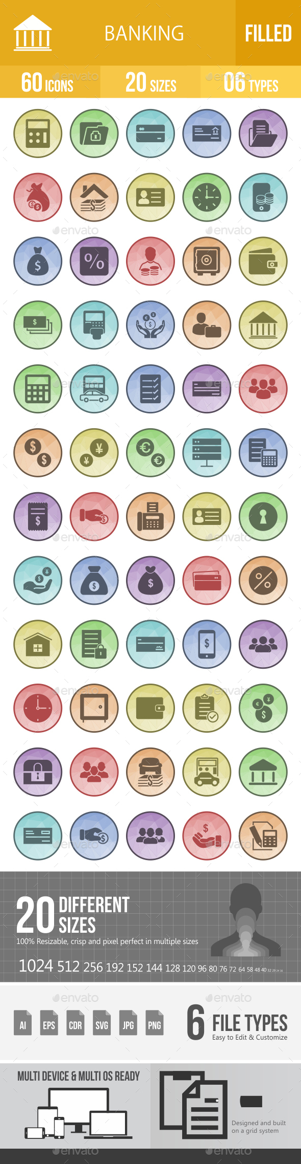 Banking Filled Low Poly B/G Icons - Icons