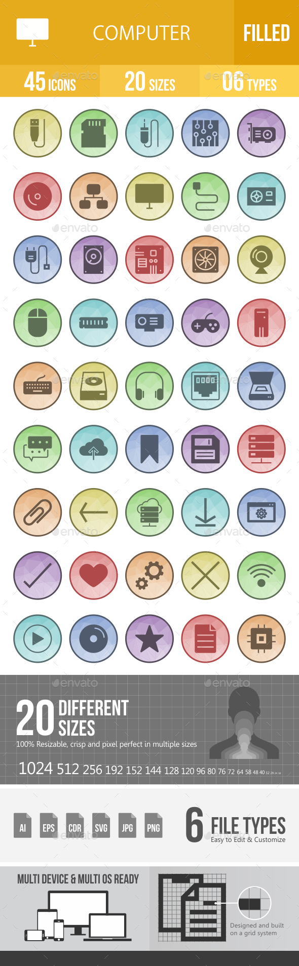 Computer Hardware Filled Low Poly B/G Icons - Icons