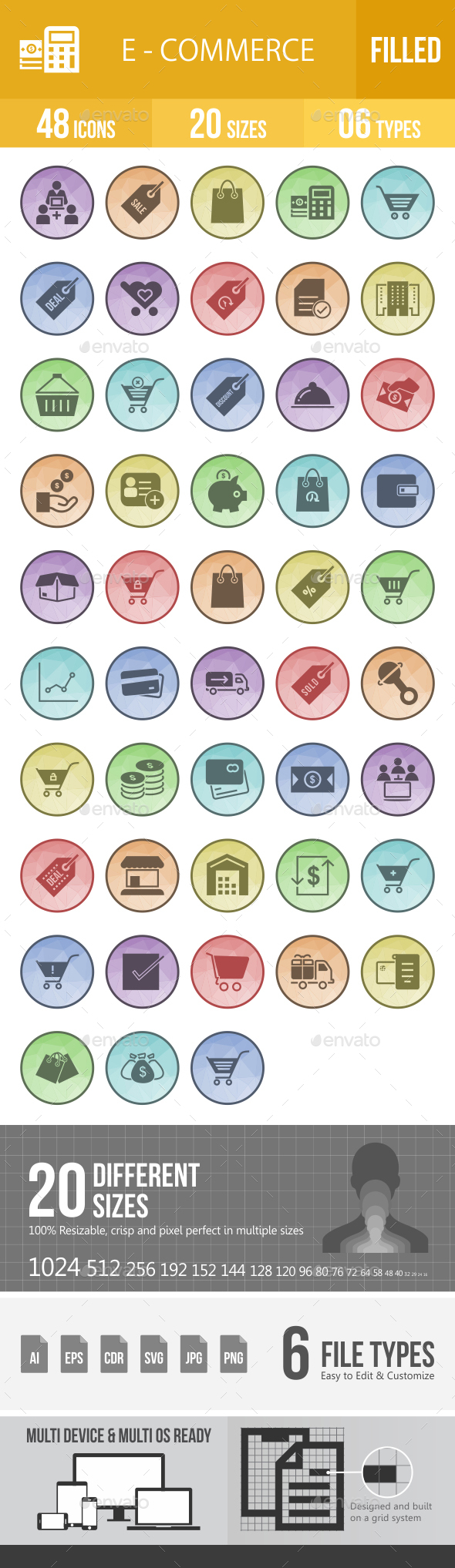 Ecommerce Filled Low Poly B/G Icons - Icons