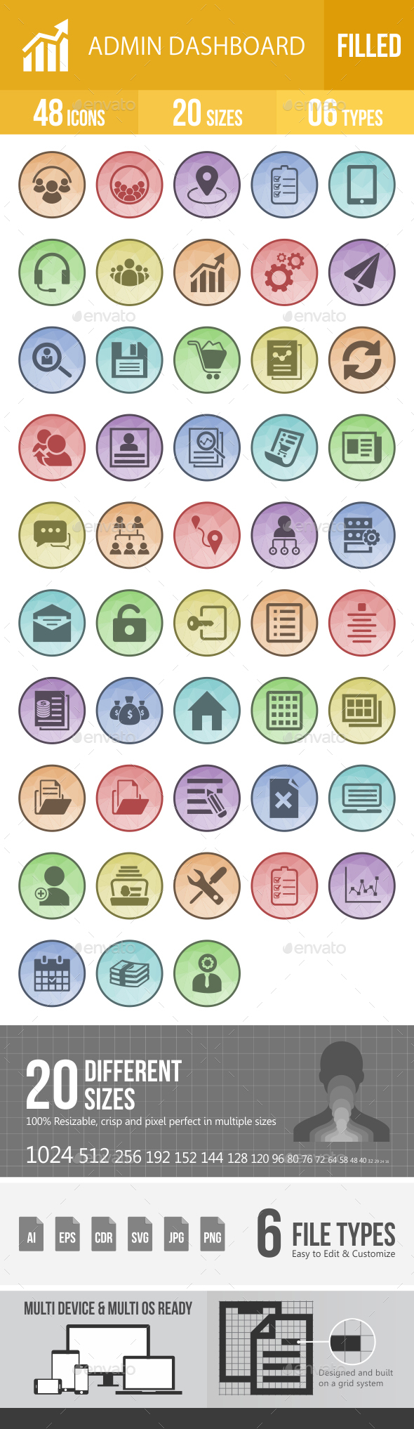 Admin Dashboard Filled Low Poly B/G Icons - Icons