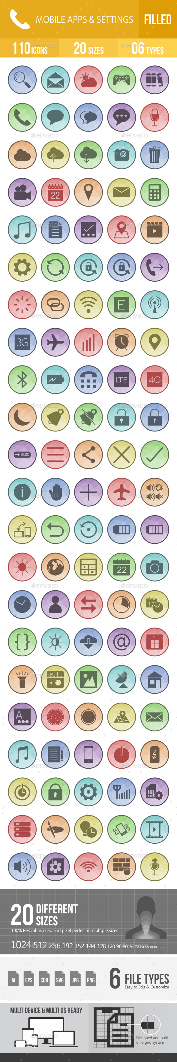 Mobile Apps & Settings Filled Low Poly B/G Icons - Icons