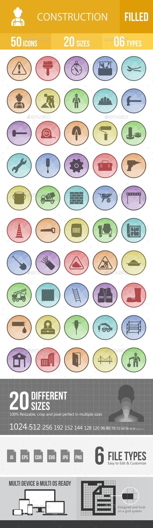 Construction Filled Low Poly B/G Icons - Icons