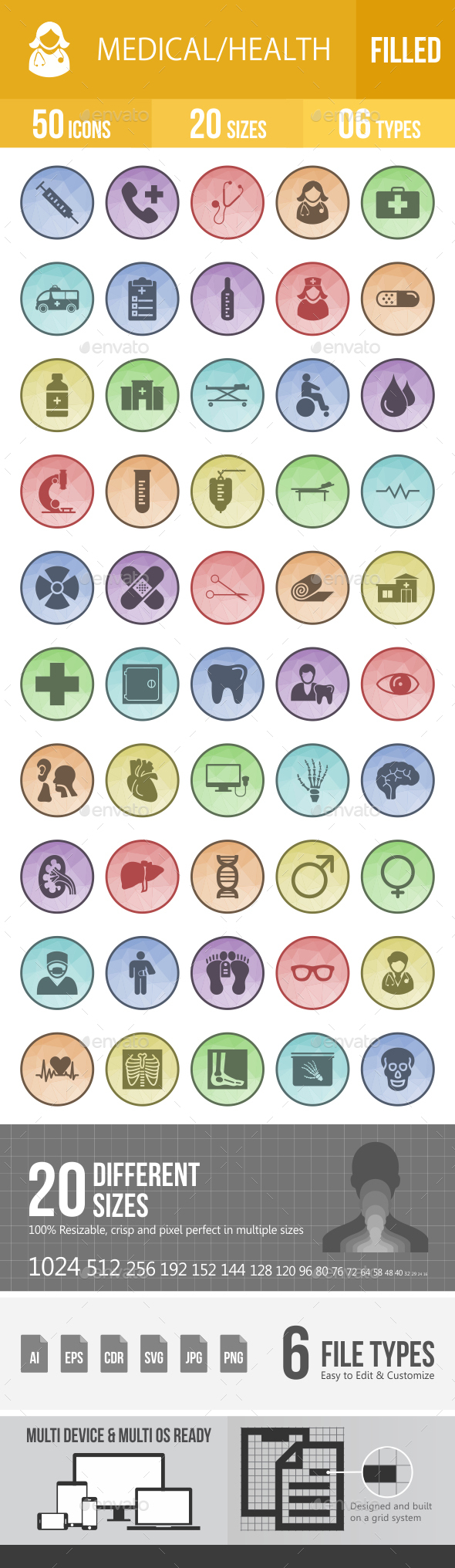 Medical Filled Low Poly B/G Icons - Icons