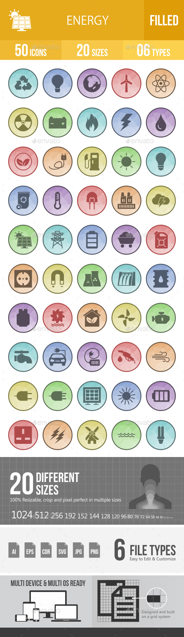 Energy Filled Low Poly B/G Icons - Icons