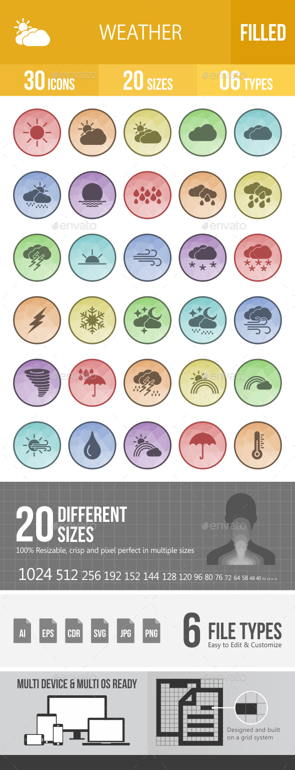 Weather Filled Low Poly B/G Icons - Icons