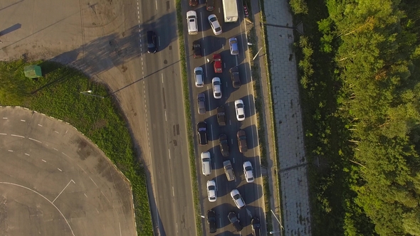 Huge Traffic Jam on the Road. Top View.