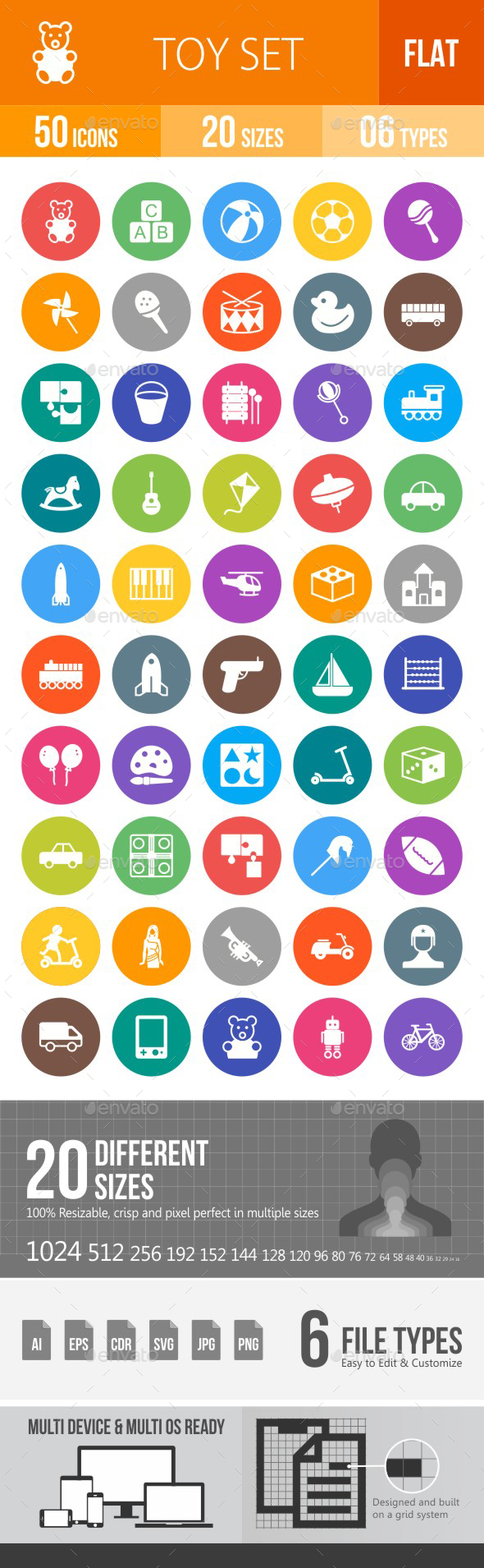 Toys Flat Round Icons - Icons