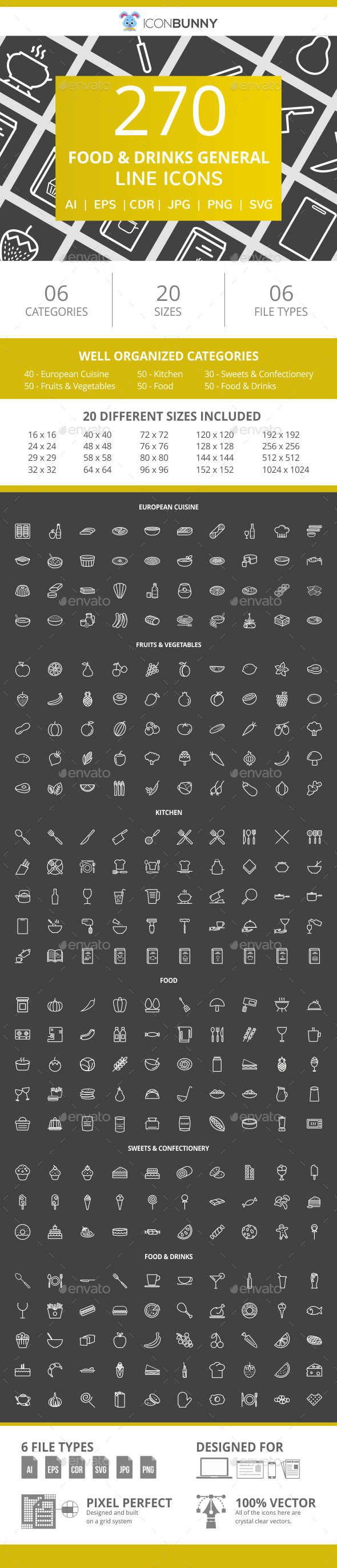 270 Food & Drinks General Line Inverted Icons - Icons