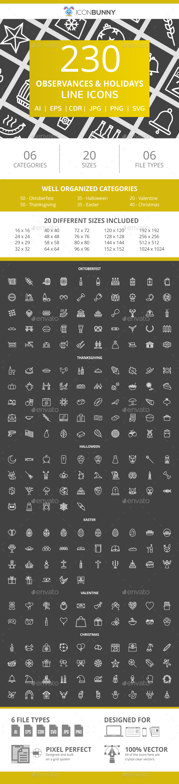 230 Observances & Holiday Line Inverted Icons - Icons