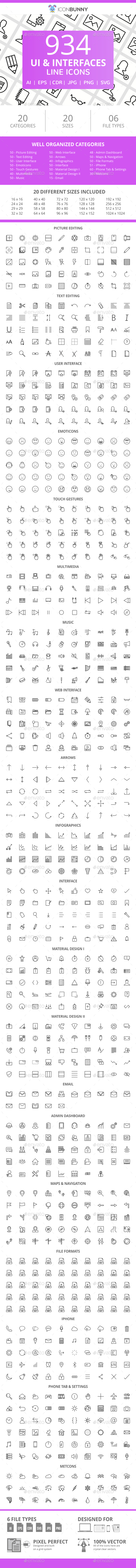 934 UI & Interfaces Line Icons - Icons