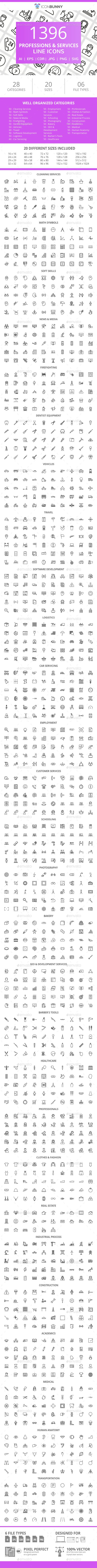 1396 Professions & Services Line Icons - Icons