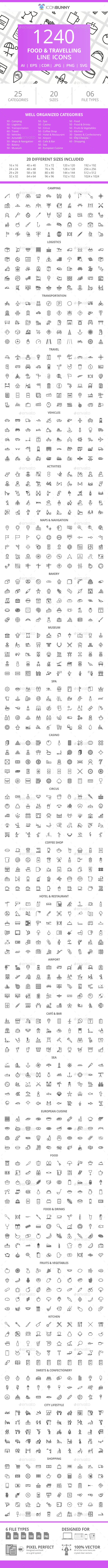 1240 Food & Travelling Line Icons - Icons