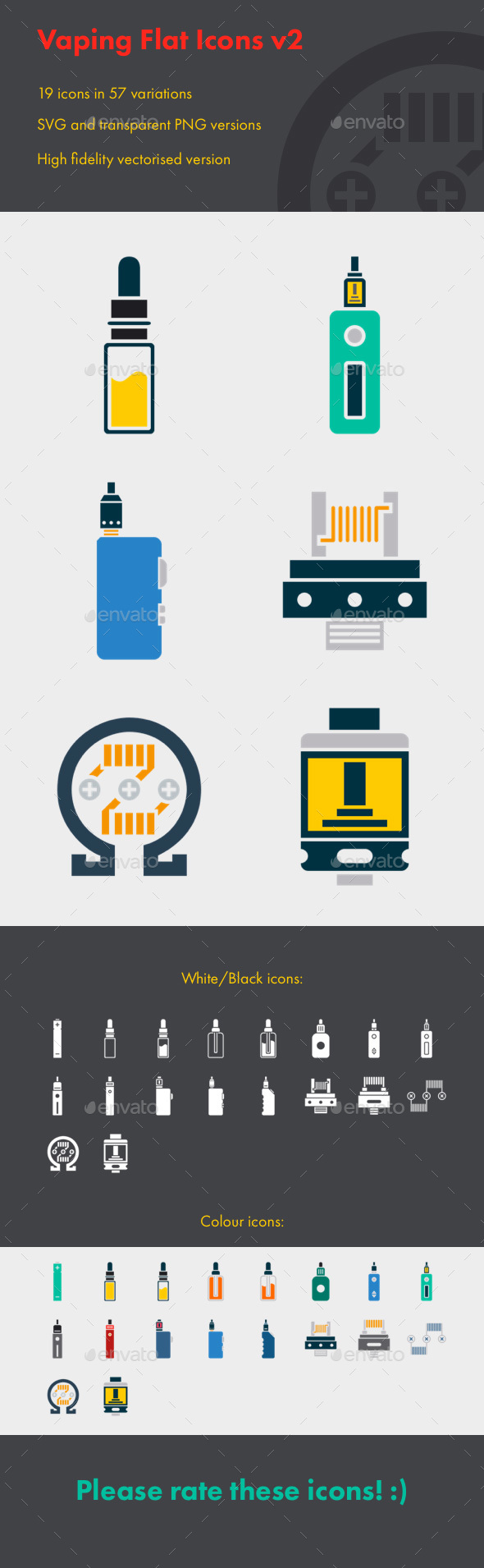 Vaping Flat Icons - version 2 - Objects Icons