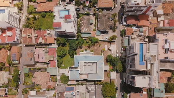 Drone Flying Right Above Colombo City Buildings, Sri Lanka. Aerial View of Sunny Asian Private alt