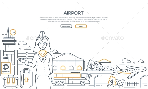 Airport - Modern Line Design Style Illustration - Travel Conceptual