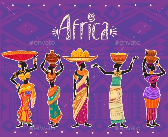 Set of African Woman in Ethnic Dress - People Characters