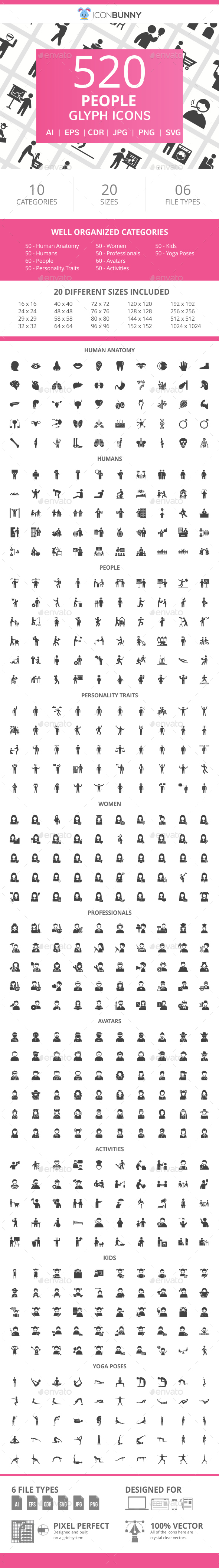 520 People Glyph Icons - Icons