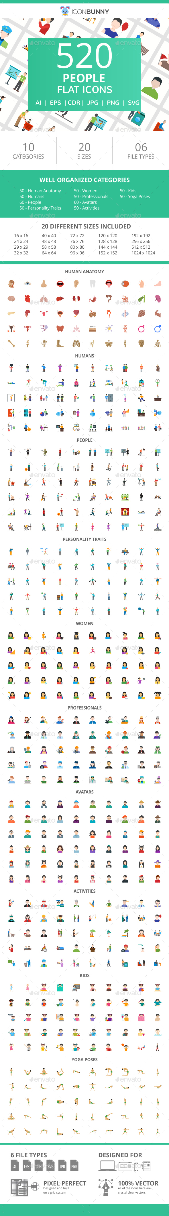 520 People Flat Icons - Icons