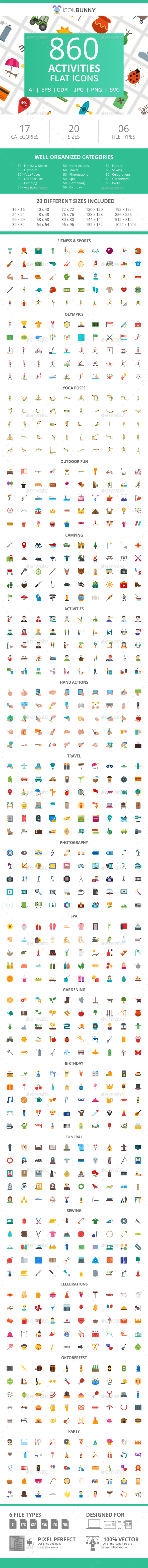 860 Activities Flat Icons - Icons