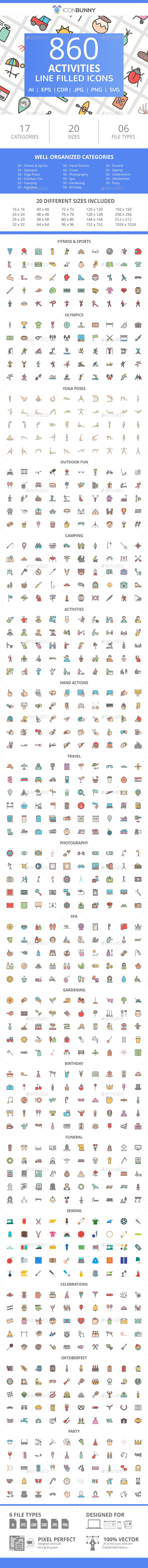 860 Activities Filled Line Icons - Icons