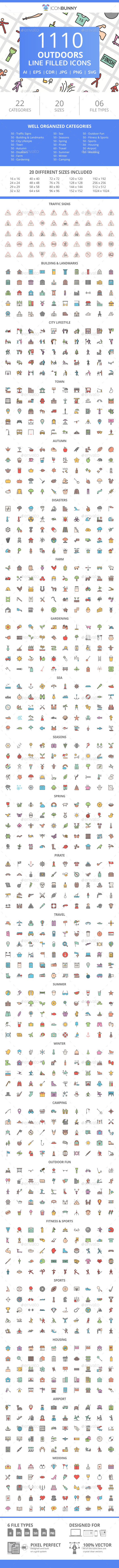 1110 Outdoors FIlled Line Icons - Icons
