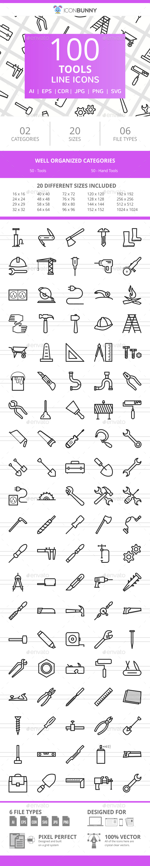 100 Tools Line Icons - Icons