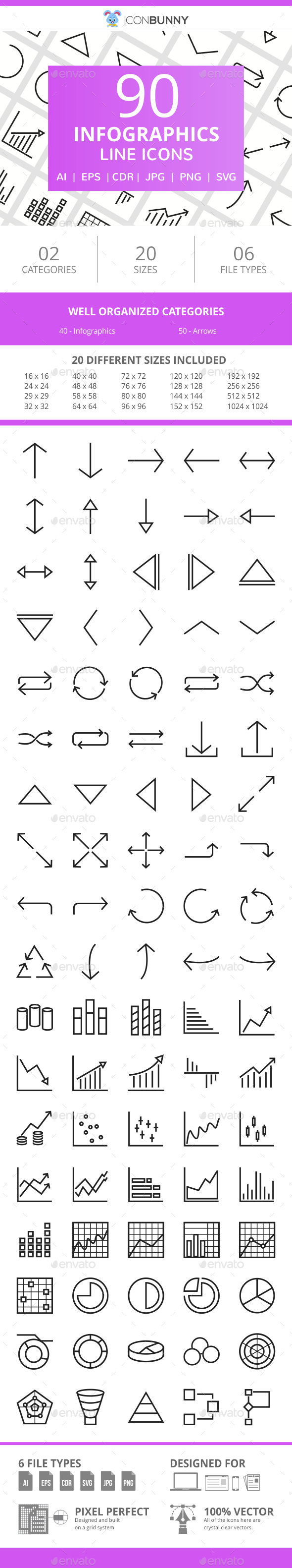 90 Infographics Line Icons - Icons