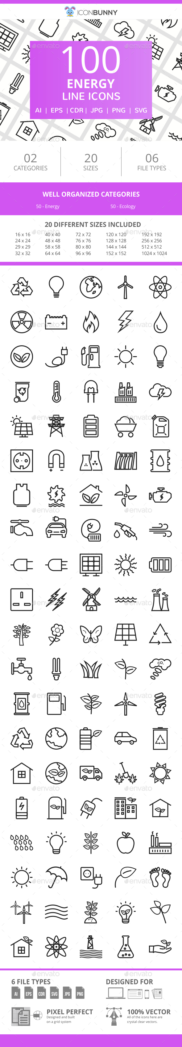 100 Energy Line Icons - Icons