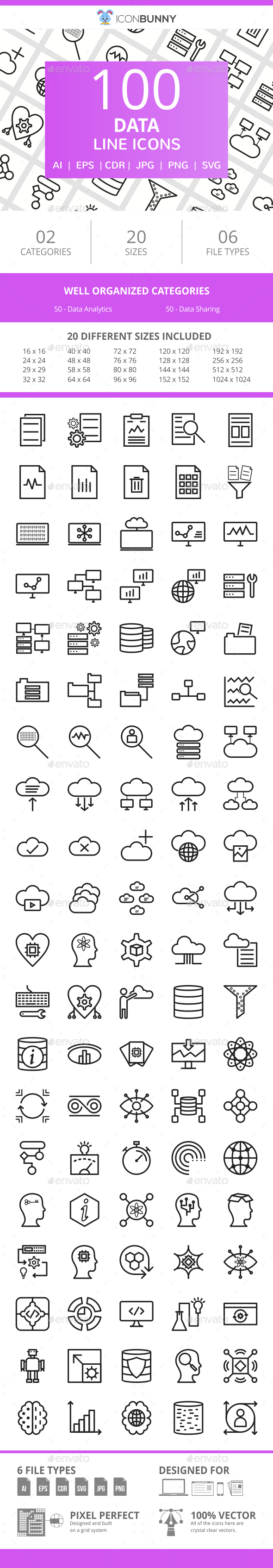 100 Data Line Icons - Icons