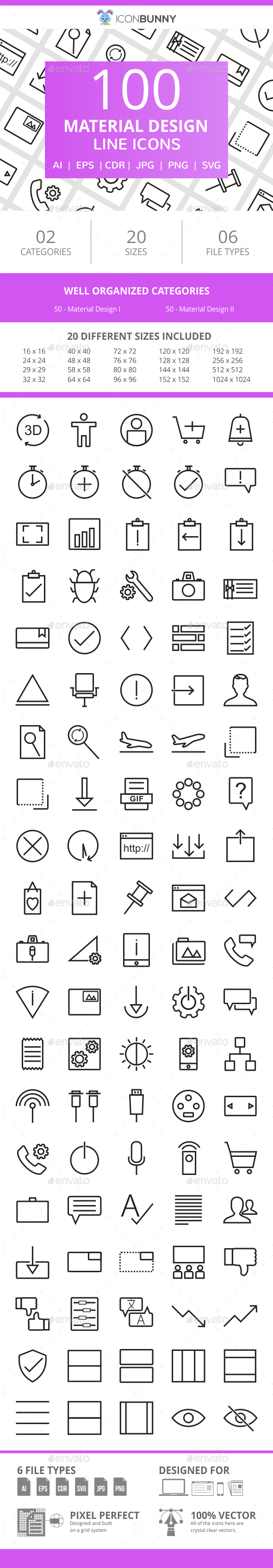 100 Material Design Line Icons - Icons