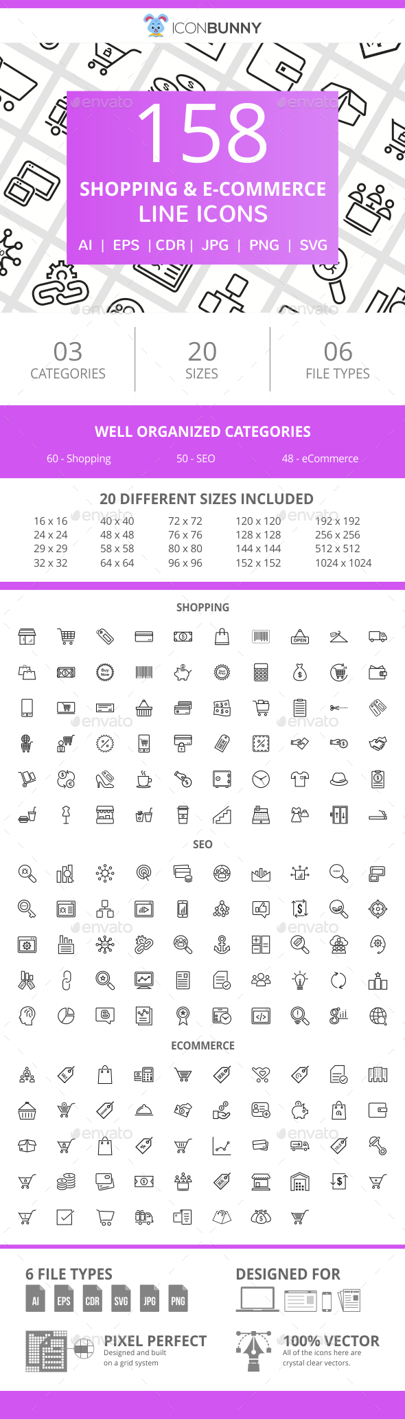 158 Shopping & E-Commerce Line Icons - Icons