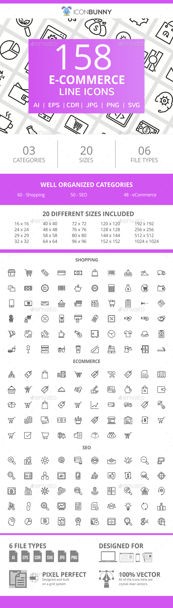 158 E-Commerce Line Icons - Icons