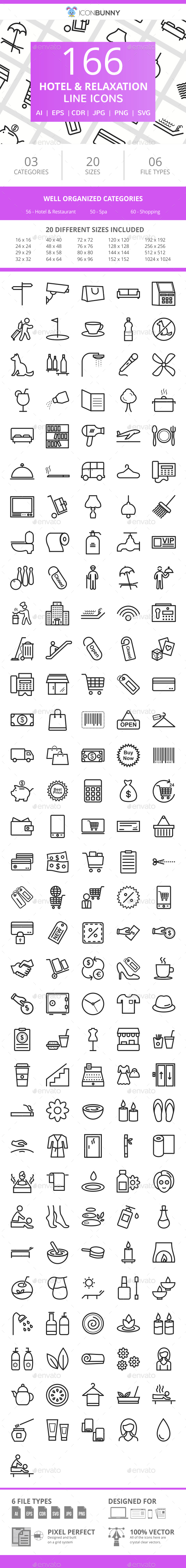 166 Hotel & Relaxation Line Icons - Icons
