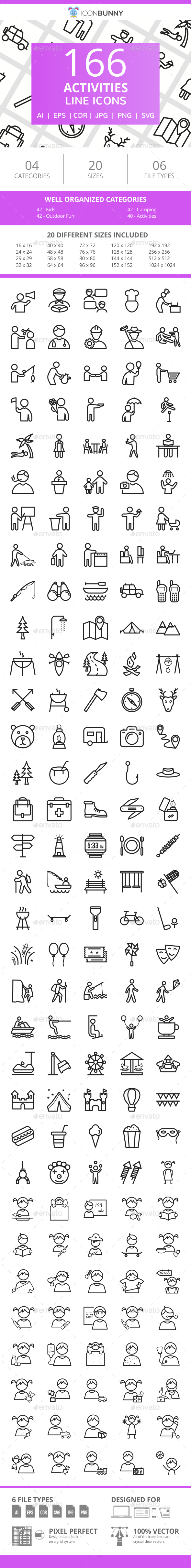 166 Activities Line Icons - Icons