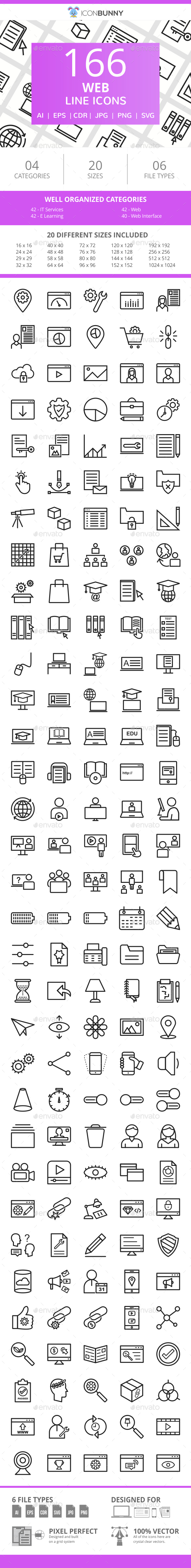166 Web Line Icons - Icons