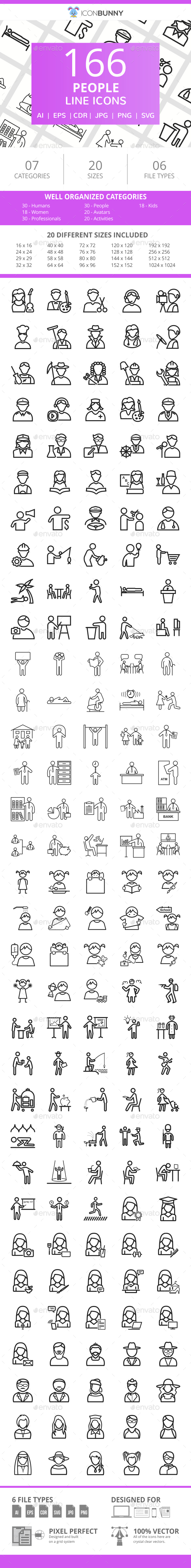 166 People Line Icons - Icons